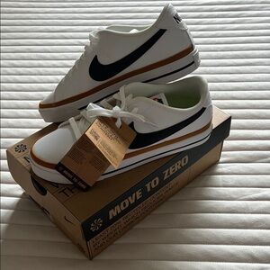 Nike Court Legacy White and Black Sneakers with Brown Trim- NEVER WORN
